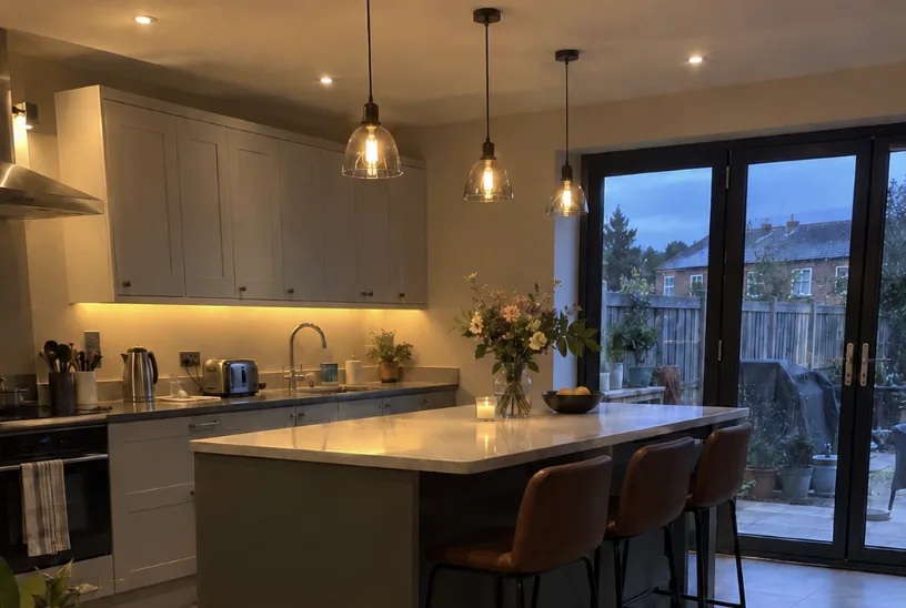 Kitchen island with smart pendant lighting